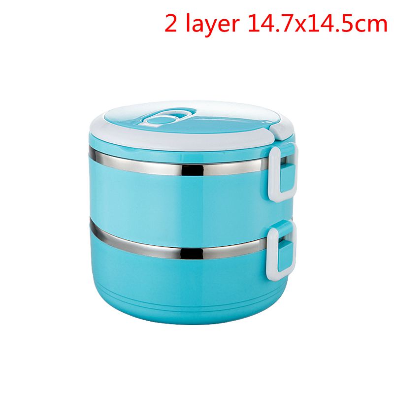 Läckagesäker termos matlåda matbehållare bärbar termisk matlåda i rostfritt stål för kontorscamping: 2 lager blå