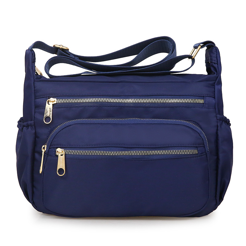 Multi-Functional Pockets Women's Shoulder Bag Durable Waterproof Light Nylon Fabric Messenger Bag Female: Deep Blue