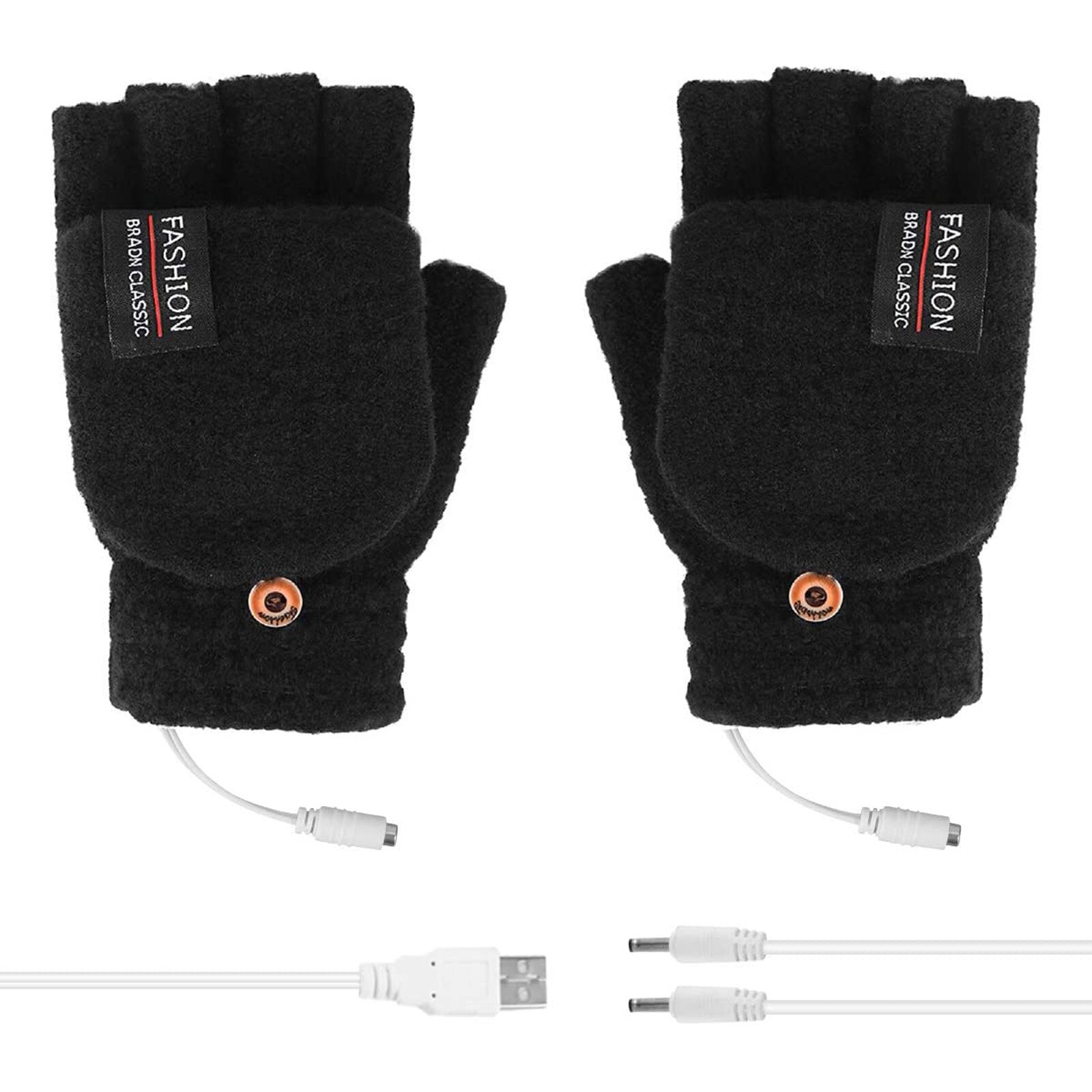 Guantes de invierno para ordenador portátil para hombre y mujer, guantes calefactables con USB, de punto cálido, para invierno: Black