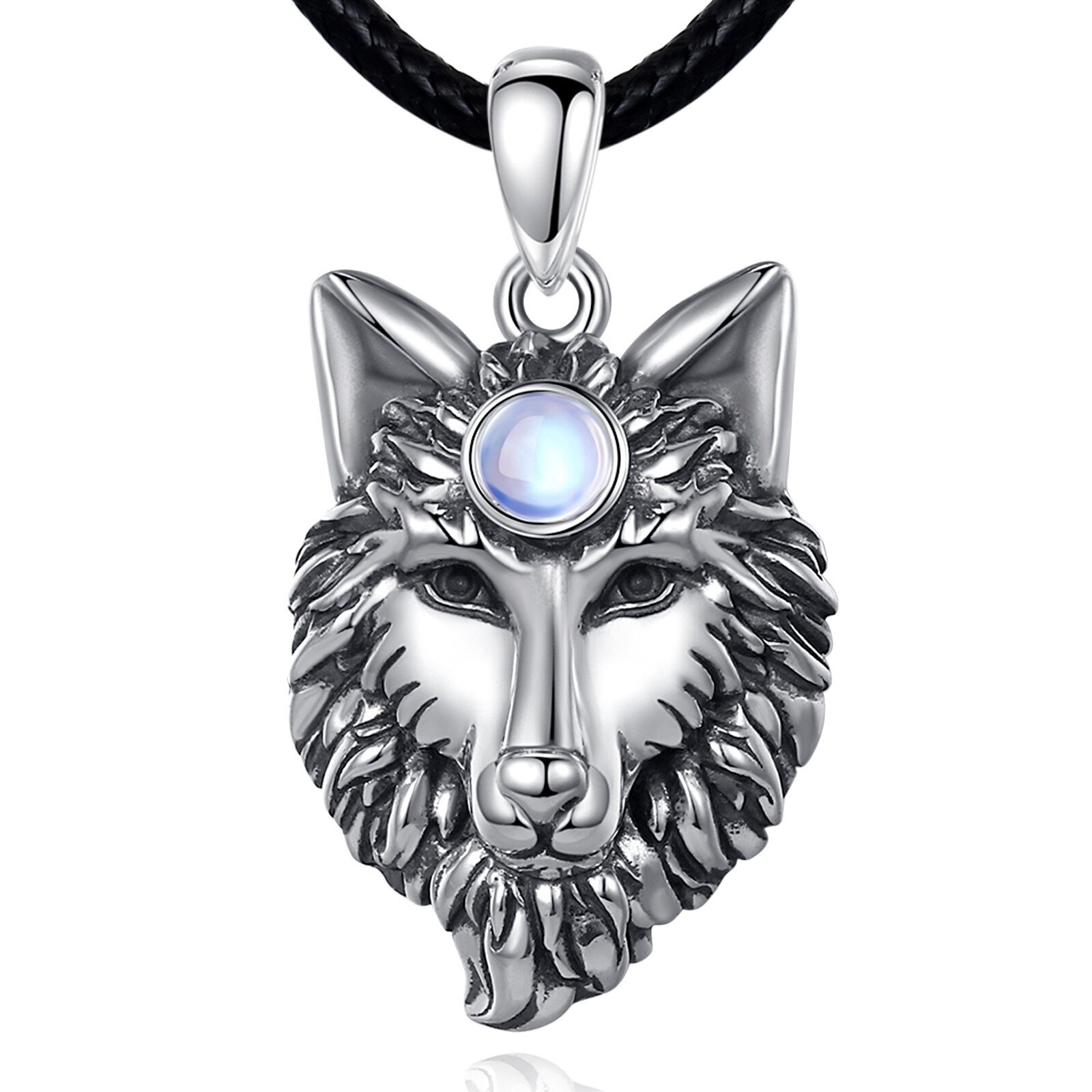 Eudora 925 Sterling Sillver Wolf Hoofd Amulet Hanger Ketting Mode Maansteen Wolf Koning Hanger Warriors Sieraden Voor Mannen Vrouwen: 24 inch rope
