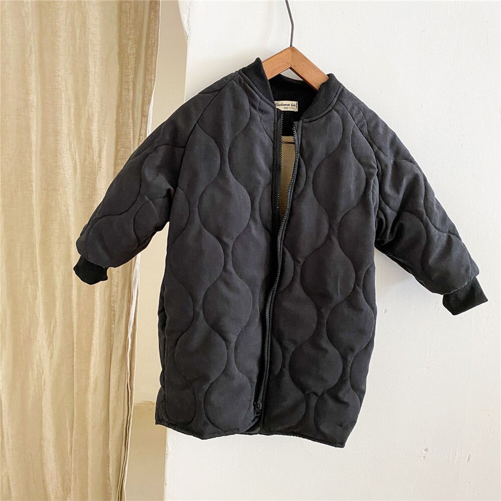 2021 nuovi bambini invernali moda casual cappotti trapuntati di media lunghezza ragazzi e ragazze capispalla trench lungo caldo spesso: Black-28098 / 4T