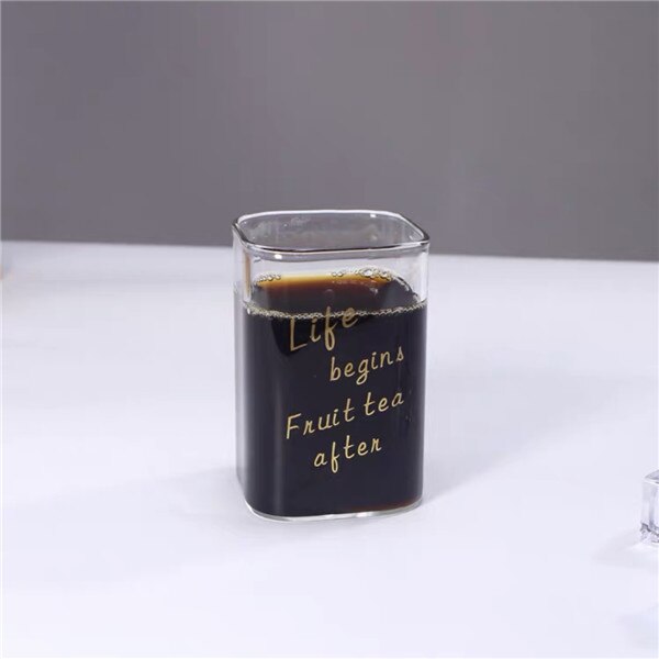 Hjem firkantet kopp gulltrykk frokost melk kaffekopp rett glass gjennomsiktig varmebestandig kopp 1 stk: Stil 3