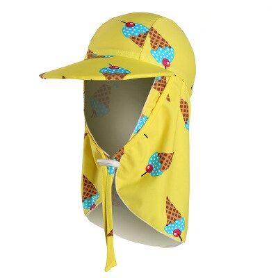 kids swimming caps outdoor sun sand UV rays block big brim sunhat ear neck cover print swim cap kids bathing cap for boys girls: 12