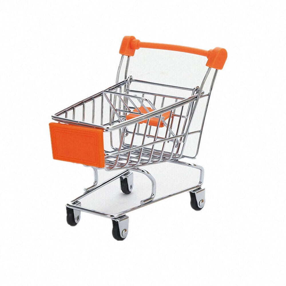 Mini Edelstahl Handwagen Supermarkt Warenkorb Modus Lagerung Spielzeug Telefon Lebensmittel Halfter Niedlich für freundlicher Schreibtisch Dekoration: Orange