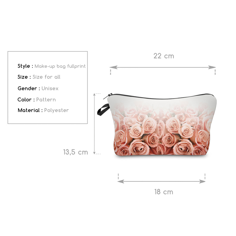 DAOXI 3D Flower Printing Portable Cosmetic Bag Storage Women for Traveling Makeup Necessaries