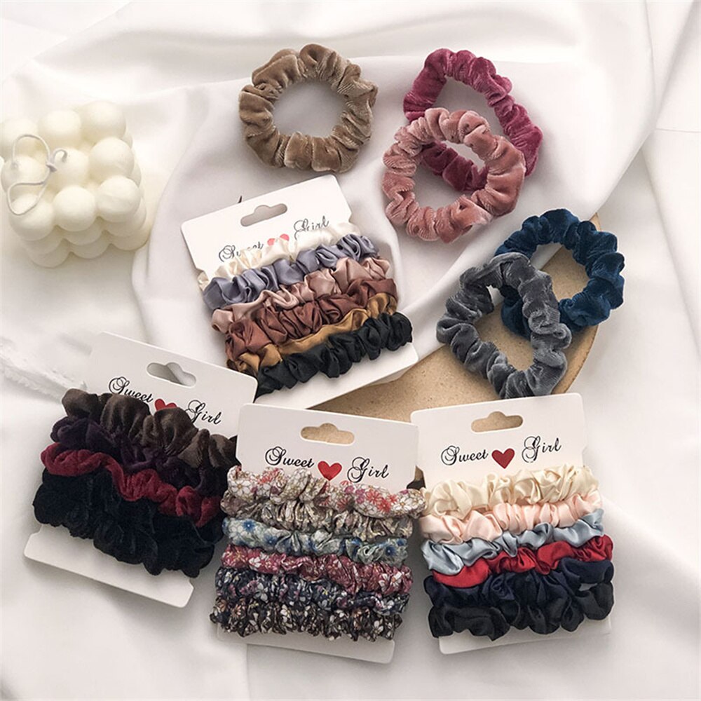Conjunto de lazos de goma para el pelo para mujer y niña, gomas para el pelo de color liso elástico, accesorios para el cabello, 5/6 uds.
