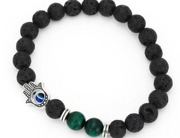 8mm fd34 micro pave cz zircon zirconia elastic set natural stone agate onyx volcanic lava fatima hand palm bracelet: 6