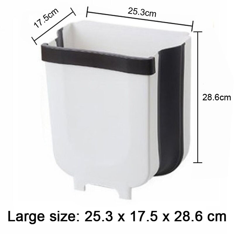 Bathroom Kitchen Waste Storage Folding Waste Bin with Drawer Cabinet Door Hanging Trash Bin Trash Can Foldable Trashcan HM018: HM017 White large
