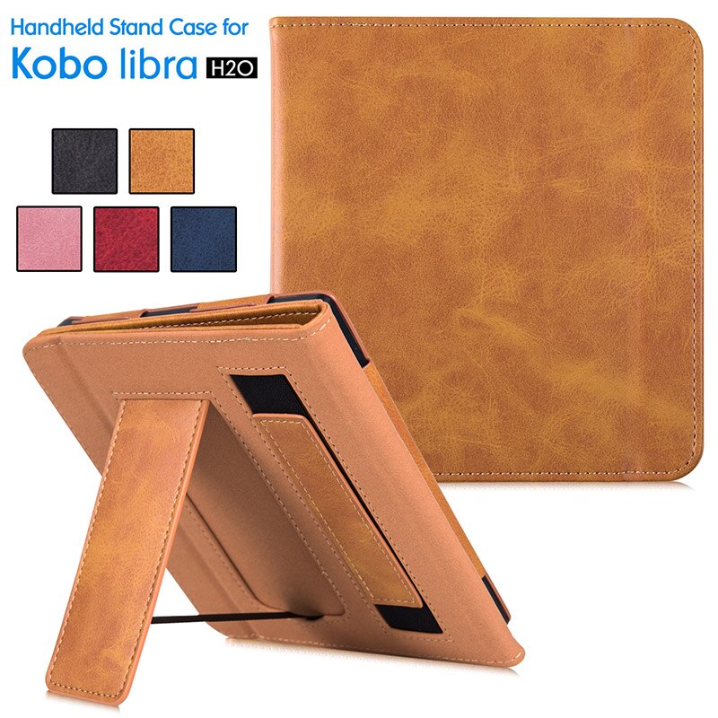 Aroita – Étui de protection avec support pour Kobo Libra H2O, cuir PU, avec dragonne, fermeture magnétique, veille automatique, housse intelligente: Brown