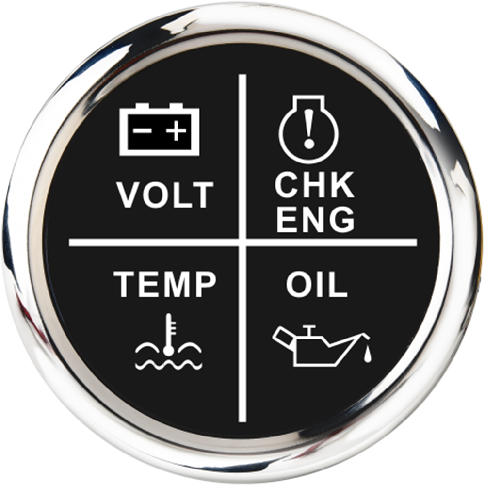 52mm 4 LED Alarm Gauge Meter Volt/Oil Press/Water Temp/Check Engine Alarm Indicator Gauge fit Car Boat With Backlight 12V 24V: Black