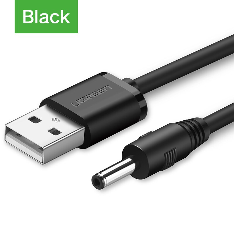 Ugreen USB to DC 3.5mm Power Cable USB A Male to 3.5 Jack Connector 5V Power Supply Charger Adapter for HUB USB Fan Power Cable: Black