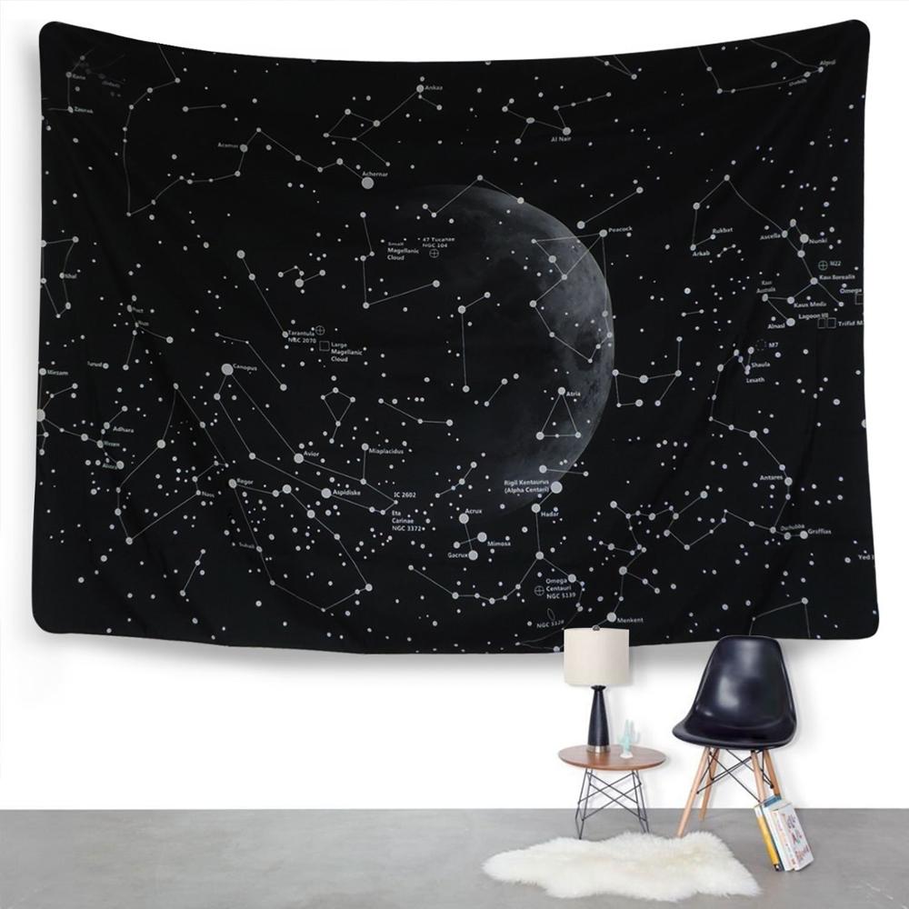 Unique Black Space Tapestry Starry Sky Wall Tapestry Galaxy Planet Constellation Tapestry Bohemian Wall Hanging Tapestry