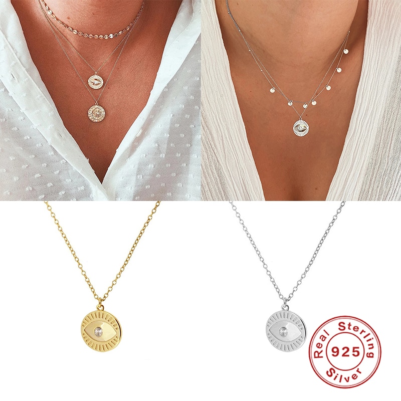 Mary fine jewelry 925 zilveren sterling ketting met zirkonia ooghanger, ketting voor dames, dames, collier, collier, vrouwelijk