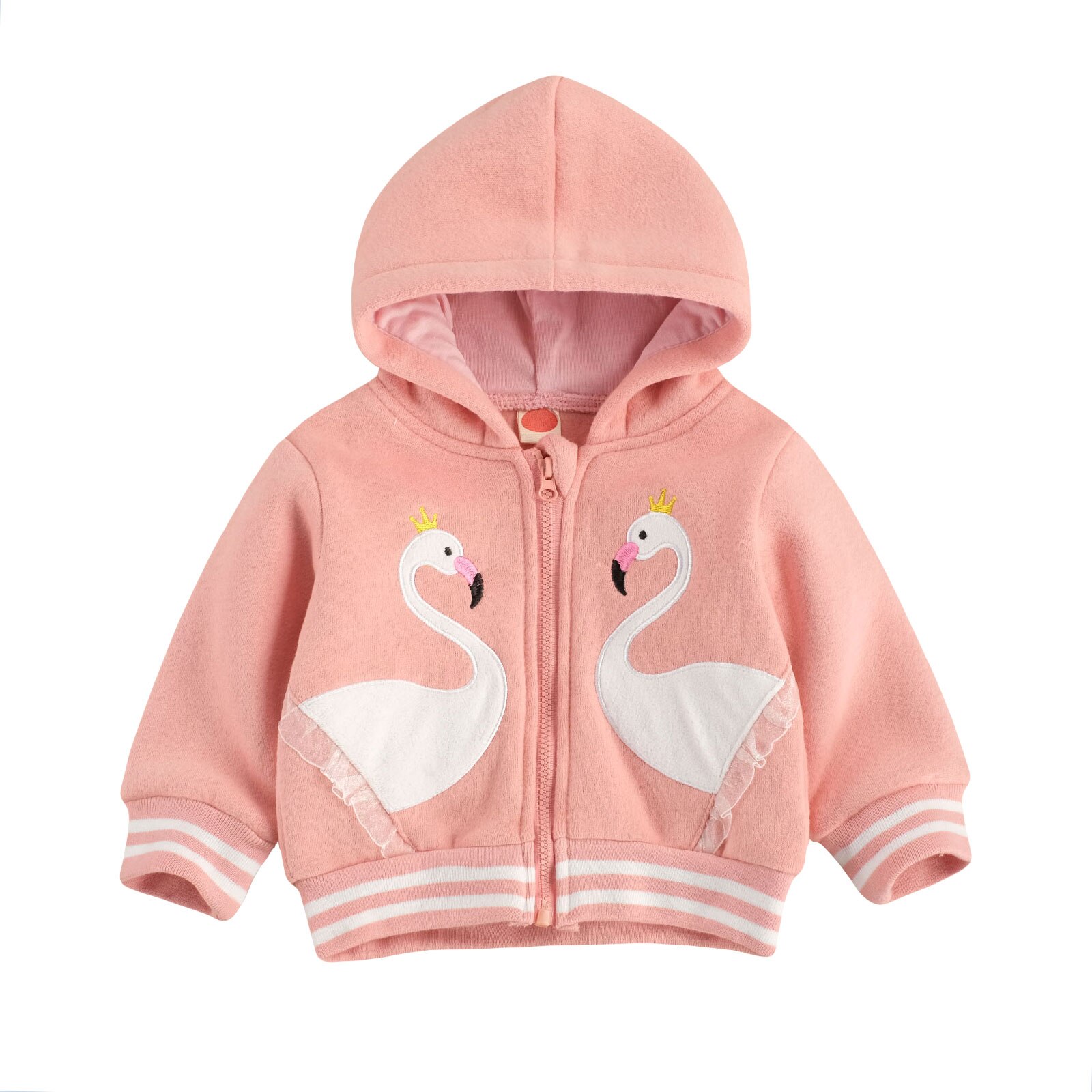 Herfst Herfst 0-24M Peuter Baby Meisje Gekroond Vogels Patchwork Verstoorde Zipper Roze Capuchon Lange mouwen Jas Hoodie