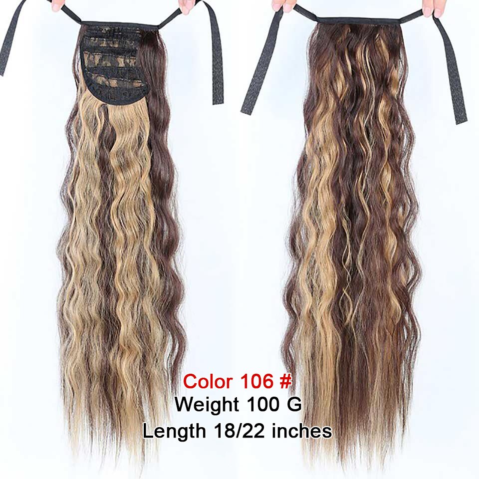 AOOSOO Corn wave long ponytail synthetic wig bag high temperature resistant silk hair extension brown ponytail blond wig: 106 / 22inches