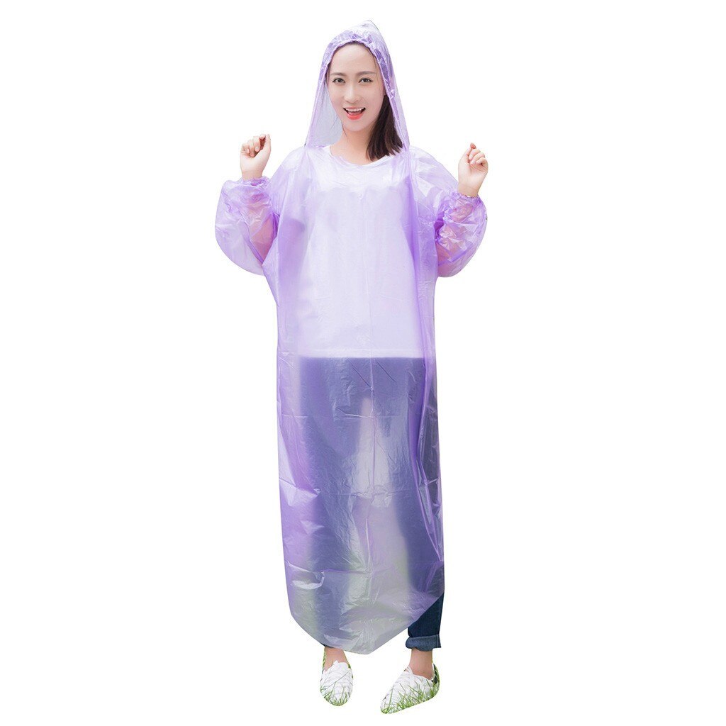 Regenkleding Wegwerp Adult Emergency Waterdichte Regenjas Wandelen Camping Hood Pe Mannen Regenjas Tuin Thuis: Purple 