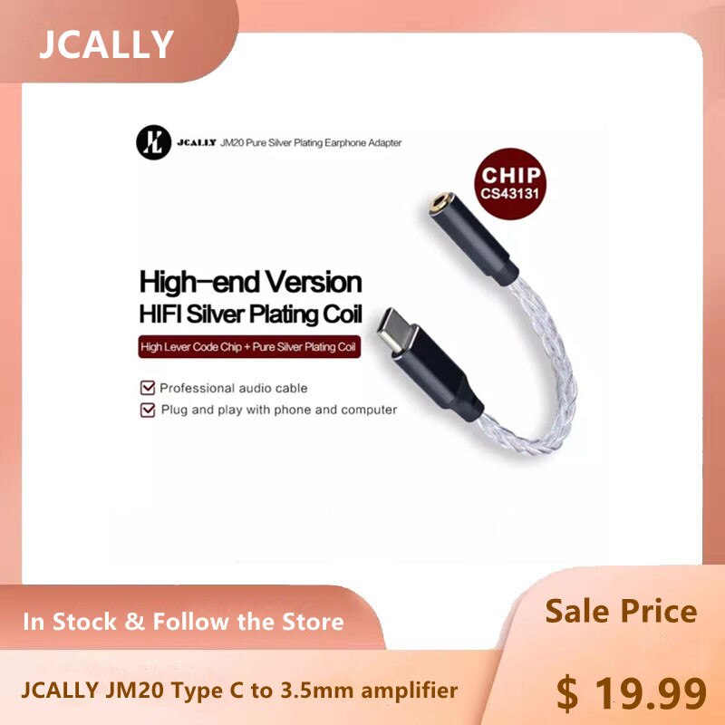 JCALLY JM20 Hohe Leistung CS43131 DAC Decoder verstärker Typ C zu 3,5mm Adapter Reinem Silber Kabel für Android Fenster macOS