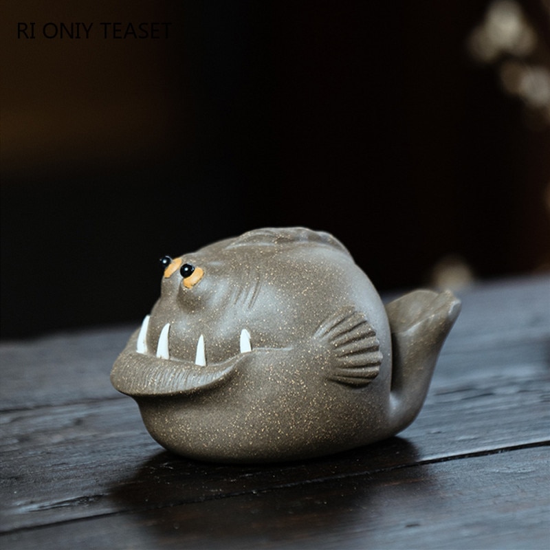 Statue de modèle de requin fait à la main, ornements créatifs, Sculpture chinoise Yixing, thé en argile violette, décoration de bureau pour animaux de compagnie