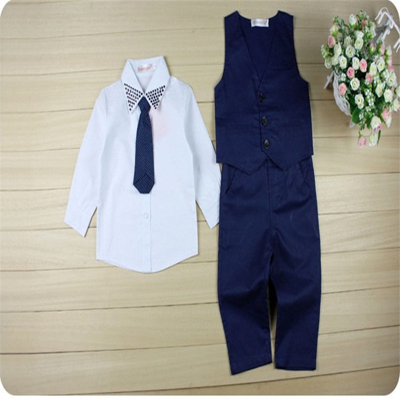Herre børn toddler spædbarn baby drenge børn børn formelle dragt toppe skjorte vest slips bukser 4 stk sæt fest tøj 1-7y