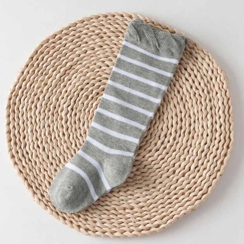 0-24 monate Neugeborenen Baby Knie Hohe Socken Kleinkind Kinder Nette Streifen Socken Baumwolle Warme Baby Junge Mädchen Lange rohr Socke: gray white stripe / 12m