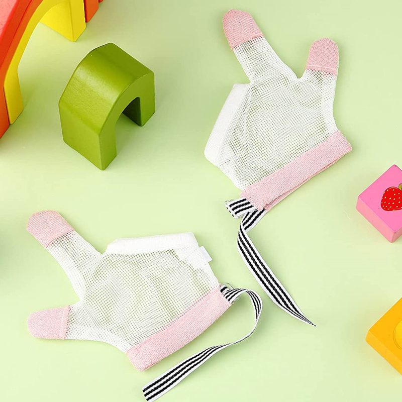1 par de niños infantil Anti-mordedura comer protección para manos guantes de bebé evitar morder los dedos las uñas guante para Toddle los niños inofensivo conjunto: pink Two fingers S