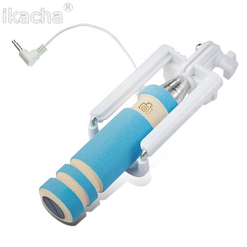 Universele Mini Selfie Stick Monopod Ingebouwde Sluiter Houder voor Iphone Samsung Android IOS Bedrade Selfie Smartphone Camera: Blue