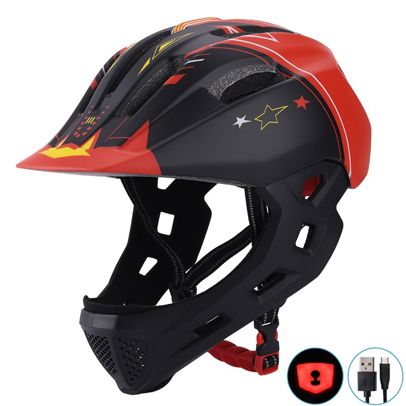 Kinder Volle Gesicht Helm Mit Rote LED Licht Kinder Fahrrad Helm Kind Helm Radfahren MTB Fahrrad Skateboard Roller Skating Helm