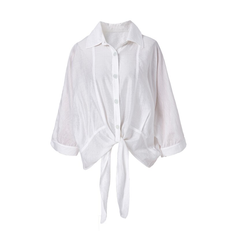Artka sommer kvinder hvid skjorte afslappet speciel løs kort skjorte turn-down krave nylon bluse  sa10096c