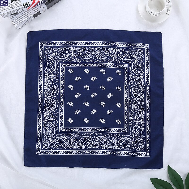 55*55cm Hüfte hüpfen Bandana Platz Schal Schwarz verrotten Paisley Stirnband Gedruckt Frauen Männer Jungen Mädchen Sport Wandern Schals: Marine