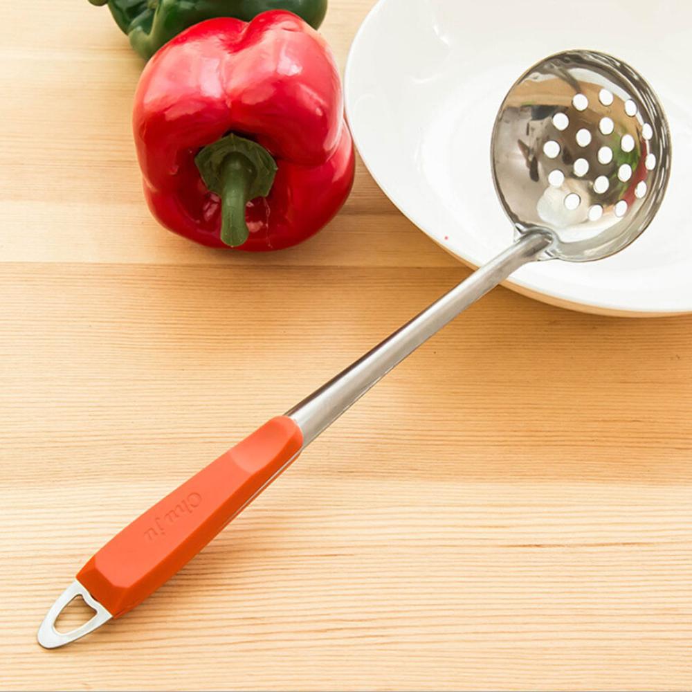 Escurridor de acero inoxidable, colador, cuchara de sopa, cucharón de sopa, utensilios de cocina, mango, colgante de pared, Color caramelo, herramientas de cocina, accesorios: orange Colander