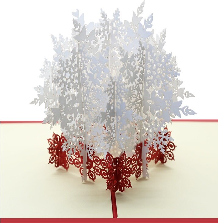 15*15cm Christmas White Snow 3D Pop-up Greeting Card Hand-made Carving Hollow DIY Xmas Card 1pc