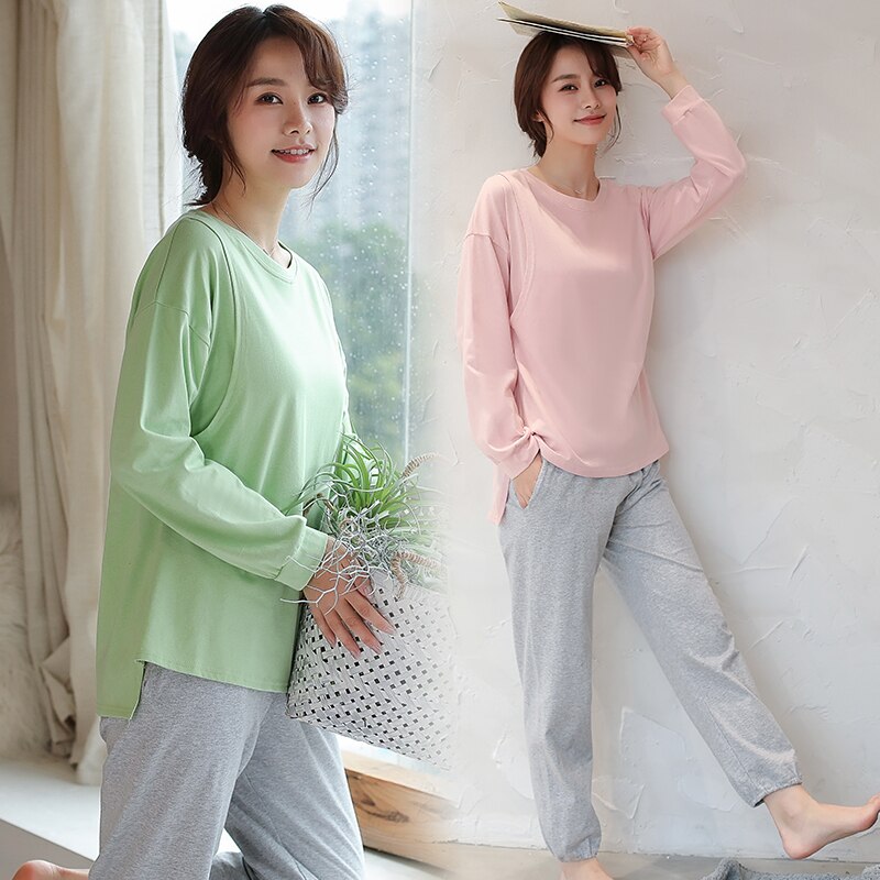 automne maternité soins infirmiers pyjamas ensemble T-shirt et maison pantalon chemise de nuit pour femme enceinte vêtements de maternité 6619