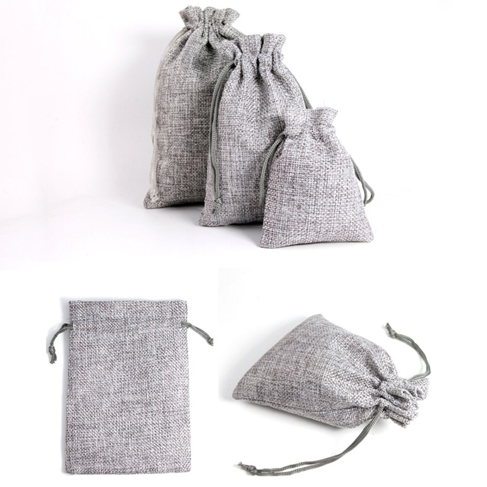 Price Natural Resuable Jute Linen Drawstring Pouch Packaging Bag Logo Printed Jewelry Christmas Bag: gray S