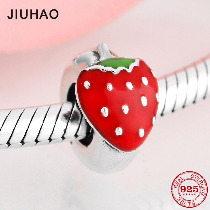 nuovo 925 sterlina d'argento grande Rosso fragola Smalto bene distanziatore tappo Misura Branelli Europei del Braccialetto di Fascino Monili che fanno