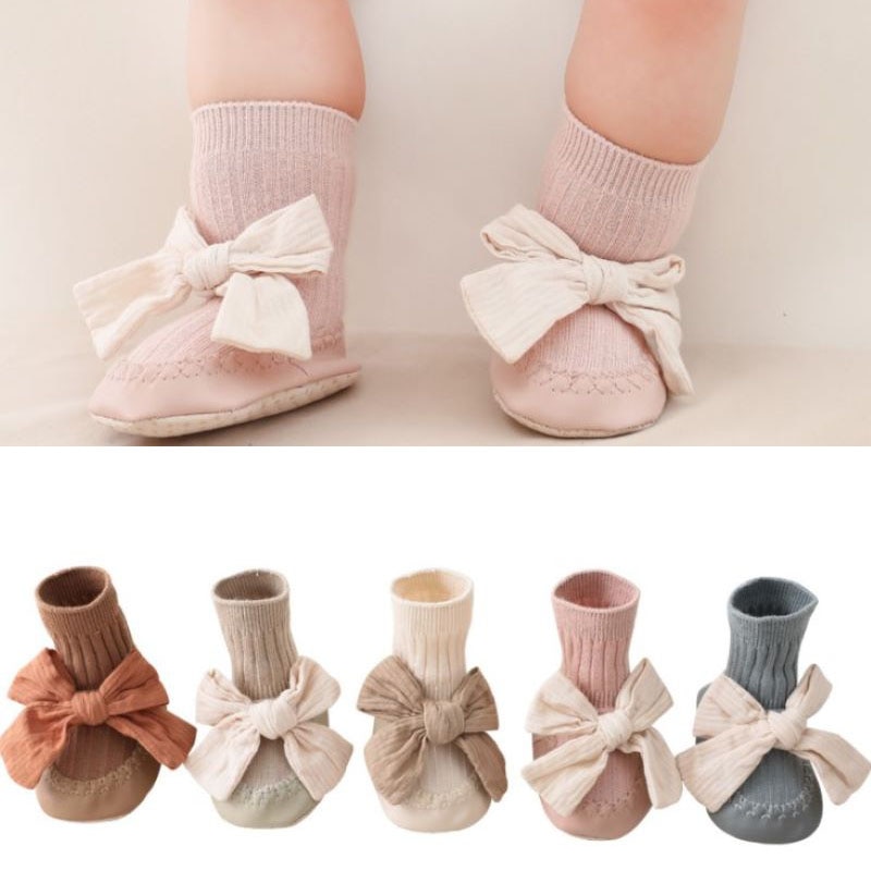 Spring Autumn Baby Girls Socks Newborn Baby Bowknot Socks Infant Baby Socks Anti Slip Soft Cotton Floor Sock Shoes