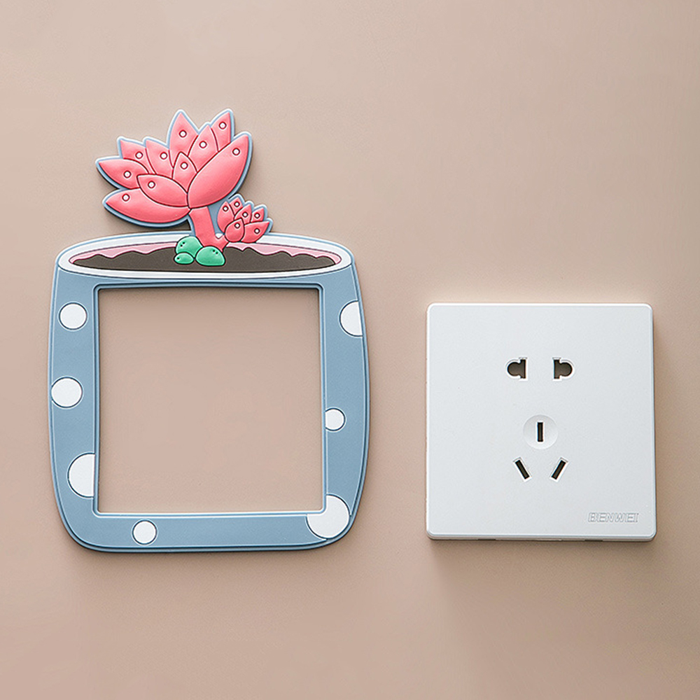 Pegatinas de interruptor de silicona para niños, pegatinas de pared de interruptor 3D de plantas suculentas de dibujos animados para dormitorio, decoración del hogar