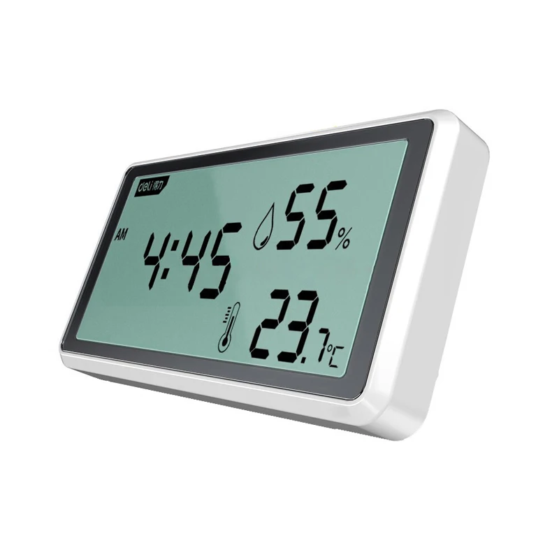 Deli Electronic Thermometer Hygrometer Weather Station for Home Indoor High Precision with Table Clock Temperature Controller