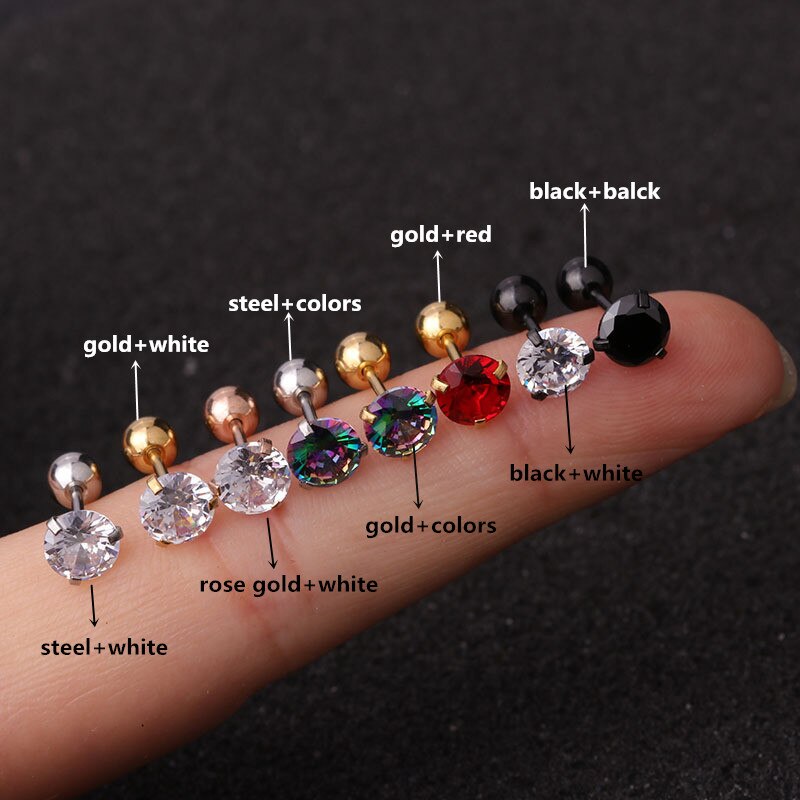 1 pc lot Slim Ear sztaba iglicowa 0.8*6mm stal nierdzewna śruba stalowa powrót okrągłe cyrkonie stadniny kolczyki 2mm do 5mm IP poszycie nie łatwe znikną