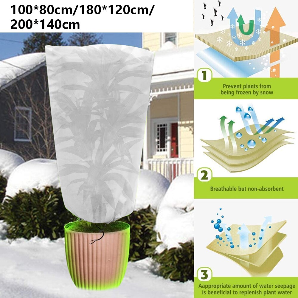 Winter Plant Frost Protection Cover 3D Round Garden Plant Antifreeze Warming Bag Fleece Jacket with Drawstring for Flowers Shrub