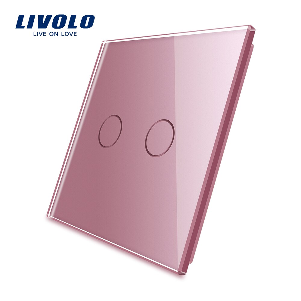 Livolo, cristal de perla blanco de lujo, estándar de la UE, Panel de cristal individual para 2 entradas, Interruptor táctil de pared, VL-C7-C2-11 (7 colores): pink