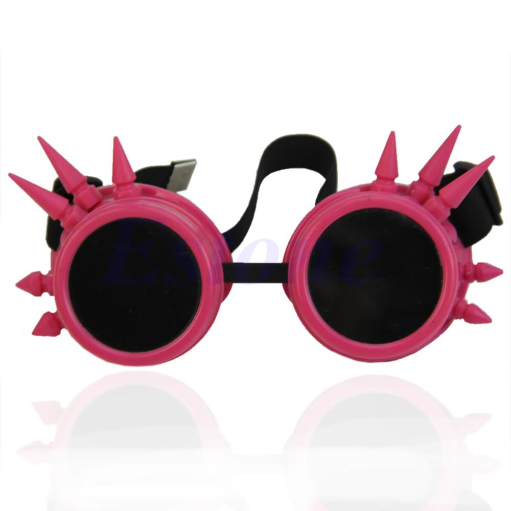 Vintage Victorian Gothic Cosplay Rivet Steampunk Goggles Glasses Welding Punk: Pink