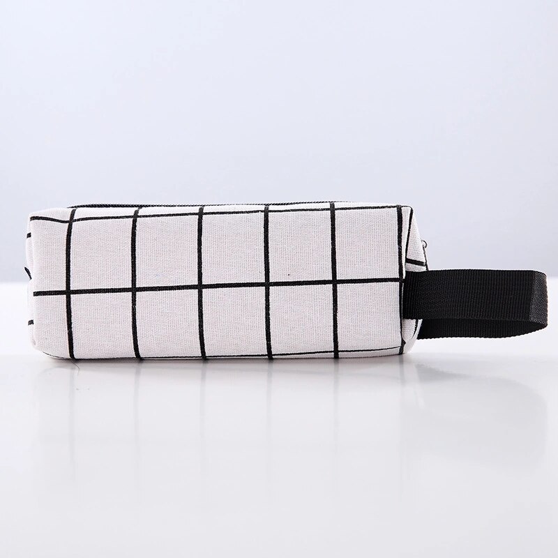 Black Canvas Pencil Case Cute Avocado Pencilcase for Cactus School Pencil Box Polar Bear Pencil Bag School Supplies Stationery: White grid