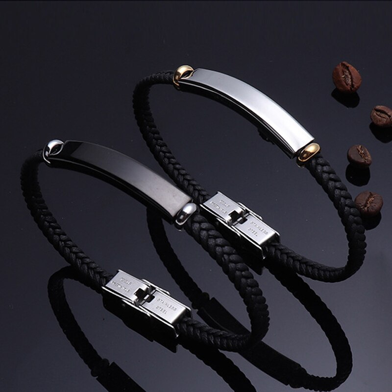 Neue Punk Schwarz flechten Seil Männer Armbinde Armreifen für Frauen Schmuck Schnalle 3 Farben Edelstahl Charme Armbinde