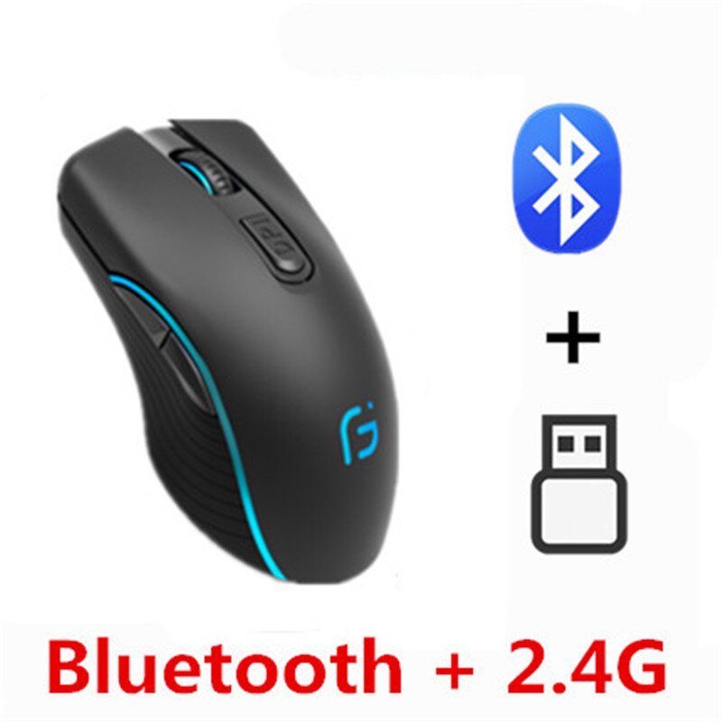 Computer Muis Bluetooth 4.0 + 2.4Ghz Draadloze Dual Mode 2 In 1 Mause 2400Dpi Ergonomische Draagbare Optische Voor pc/Laptop: Dual Mode Black