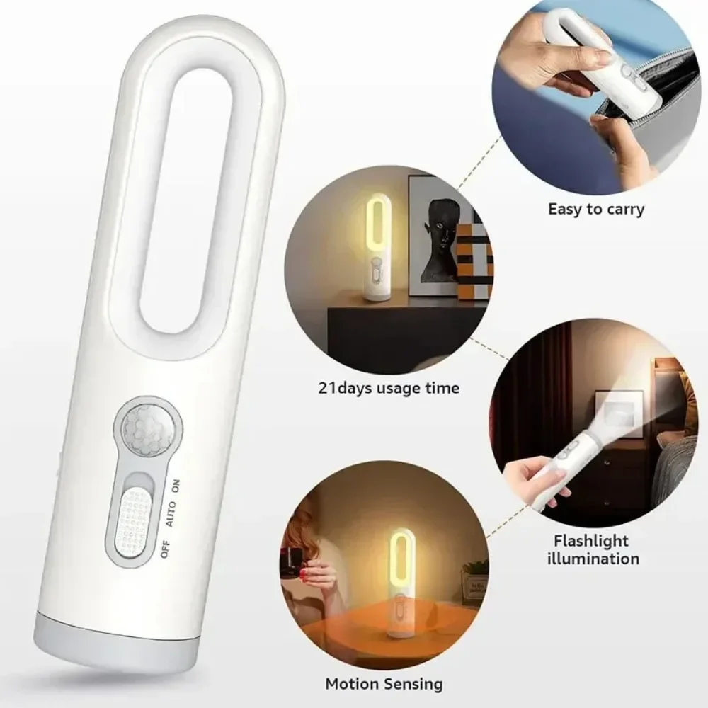 2 in 1 bærbar lommelygte led-bevægelsessensor natlampe badeværelseslæsning campingbelysning babyfodring øjenpleje sengelampe
