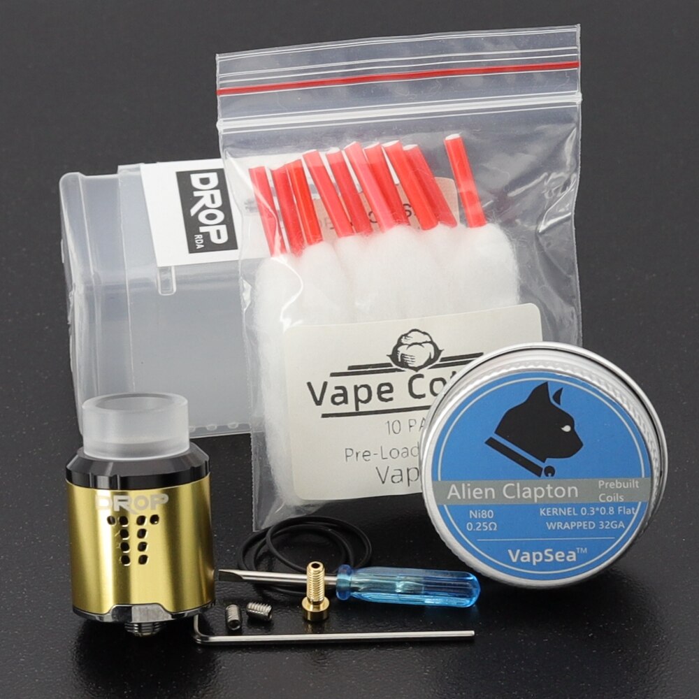 Vape RDA Tank Rebuildable Dripping Atomizer 24mm with 4 Large Post Holes For Easy Coil Replacement BF pin RDA: Glod-Coils-Cotton