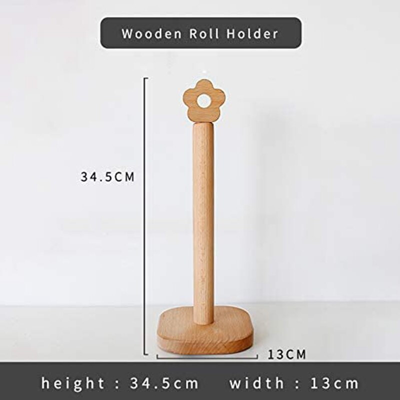 Beech Wood Paper Roll Holder Stand Natural Wood Paper Towel Holder for Kitchen Bathroom Living Room Flower