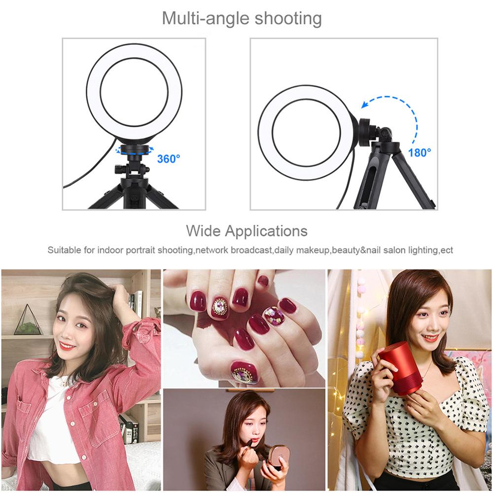 4.7/6.2 tommer usb 3 modes dæmpbar fotografering selfie ring lys led video lys til blogger & kold sko stativ kuglehoved