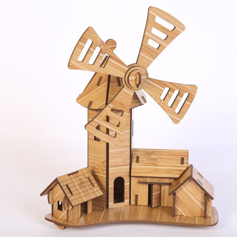 3d DIY Windmolen Papier Gebouw Puzzel Educatief Speelgoed Voor Kinderen Leren Onderwijs Puzzel Speelgoed Puzzel Voor Kinderen: Wood color