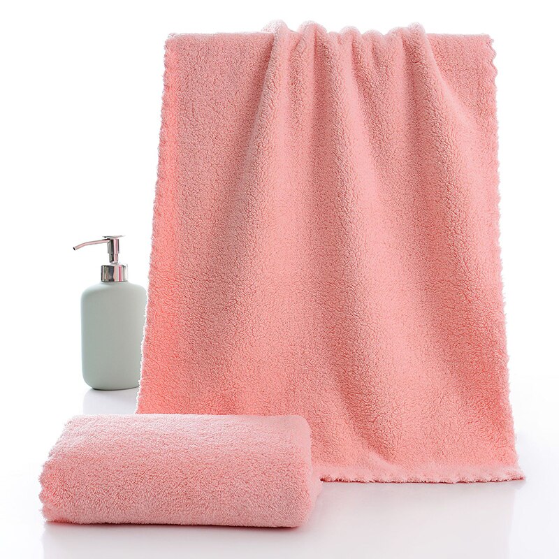Solid Color Coral Velvet Towel Microfiber Absorbent Towel Home Shower Hair Face Hand Towel Breathable Comfort Clean Supplies: Pink